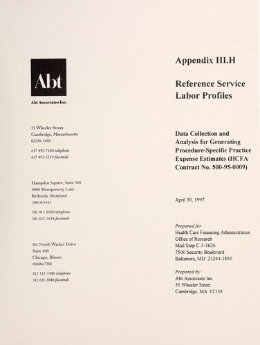 Cover for Data collection and analysis for generating procedure-specific practice expense estimates