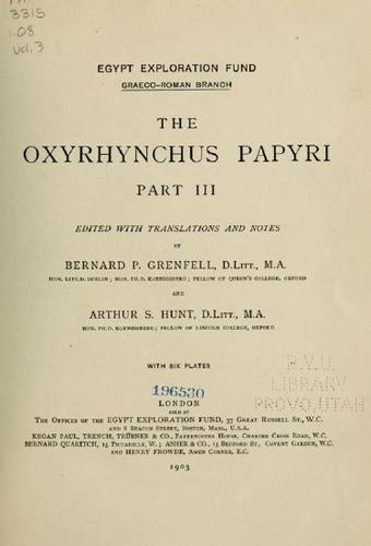 Cover for The Oxyrhynchus Papyri
