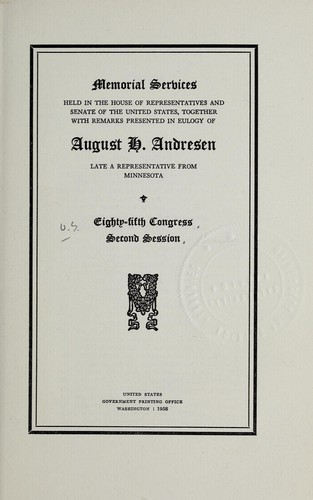 Cover for Memorial services held in the House of Representatives and Senate of the United States