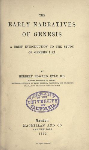 Cover for The early narratives of Genesis