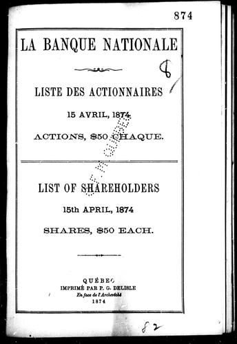 Cover for Liste des actionnaires, 15 avril, 1874