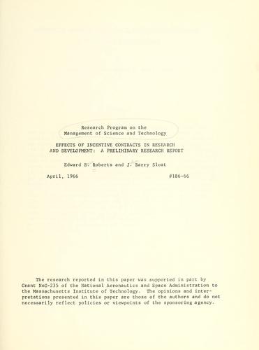 Cover for Effects of incentive contracts in research and development