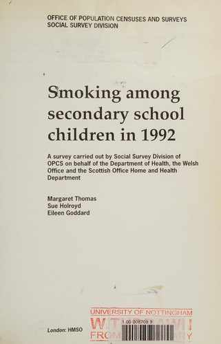 Cover for Smoking Among Secondary School Children in 1992