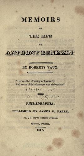 Cover for Memoirs of the life of Anthony Benezet