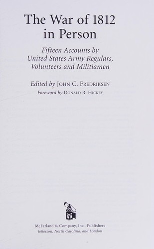 Cover for The War of 1812 in person