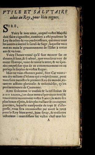 Cover for Utile et salutaire advis au Roy, pour bien regner