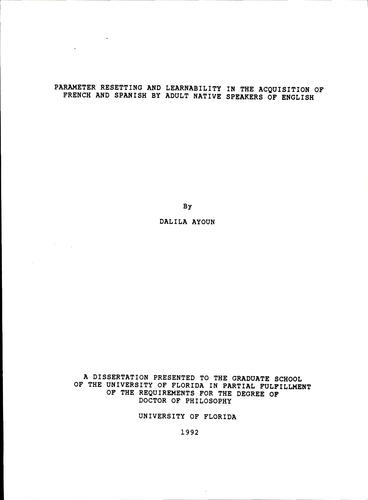 Cover for Parameter resetting and learnability in the acquisition of French and Spanish by adult native speakers of English