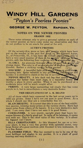 Cover for Notes on the newer peonies, season 1932