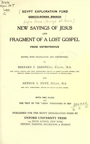 Cover for New Sayings of Jesus and fragment of a lost Gospel from Oxyrhynchus
