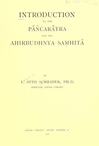 Cover for Introduction to the P©Æa©Þncar©Æatra and the Ahirbudhnya samhit©Æa