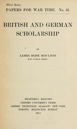 Cover for British and German scholarship
