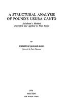Cover for A structural analysis of Pound's Usura canto