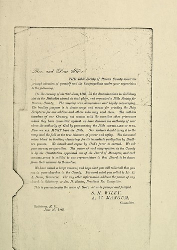 Cover for [Circular to pastors of Methodist congretations in Rowan County]