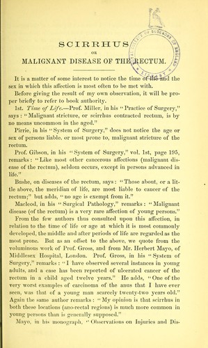Cover for Scirrhus or malignant disease of the rectum