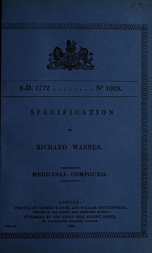 Cover for Specification of Richard Warren