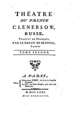 Cover for Théatre du prince Cleńerzow, russe;