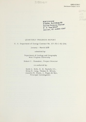 Cover for Quarterly progress report