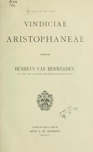 Cover for Vindiciae Aristophaneae