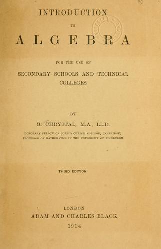 Cover for Introduction to algebra for the use of secondary schools and technical colleges