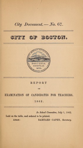 Cover for Report on examination of candidates for teachers, 1862