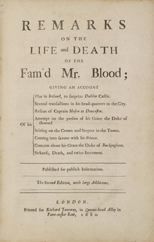 Cover for Remarks on the life and death of the fam'd Mr. Blood
