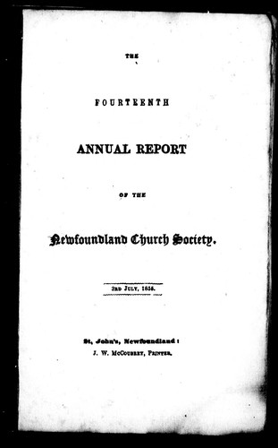 Cover for The fourteenth annual report of the Newfoundland Church Society, 3rd July, 1855