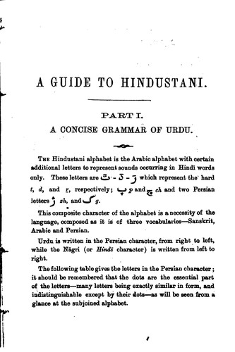 Cover for A Guide to Hindustani in Persian and Roman Characters: Specially Designed ...