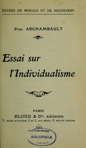 Cover for Essai sur l'individualisme