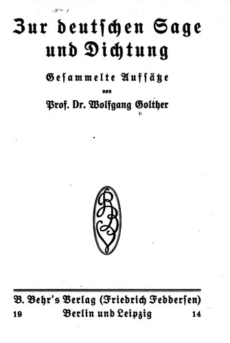 Cover for Zur deutschen Sage und Dichtung