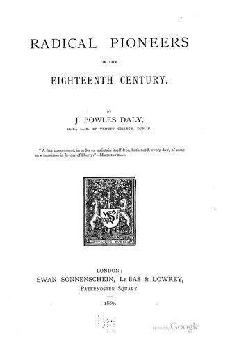 Cover for Radical pioneers of the eighteenth century.