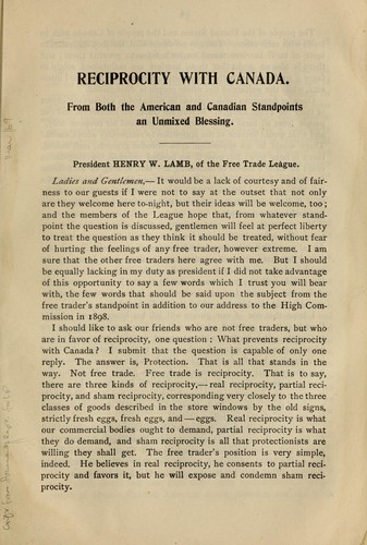 Cover for Reciprocity with Canada; a mutual benefit as shown from both Amerian and Canadian standpoints