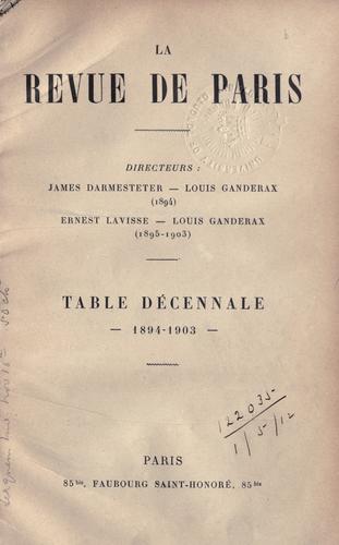 Cover for La Revue de Paris.