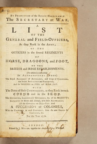 Cover for A list of the general and field-officers, as they rank in the Army