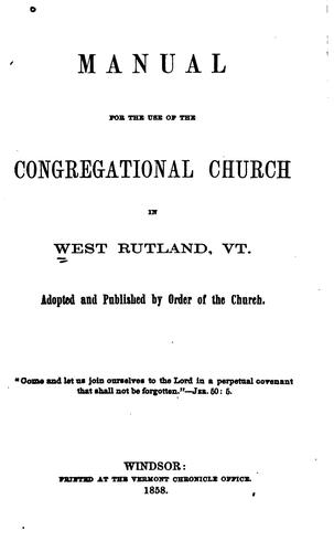 Cover for Manual for the Use of the Congregational Church in West Rutland, Vt.