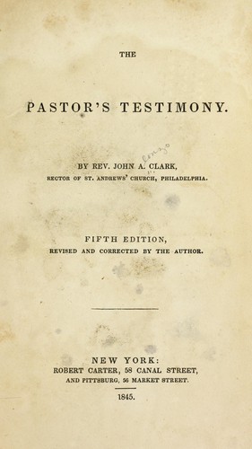 Cover for The pastor's testimony