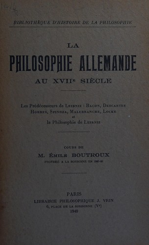 Cover for La philosophie allemande au XVIIe siècle