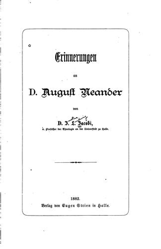 Cover for Erinnerungen an D. August Neander