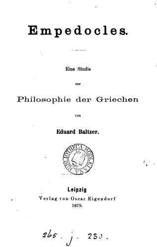 Cover for Empedocles, eine Studie zur Philosophie des Griechen