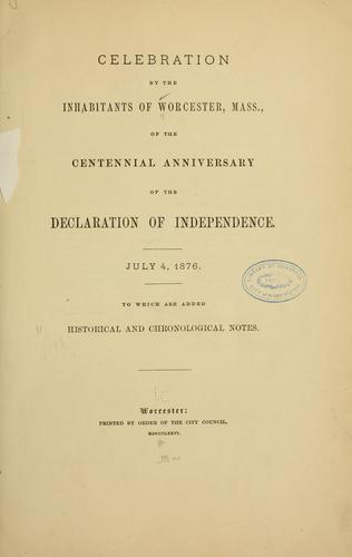 Cover for Celebration by the inhabitants of Worcester, Mass.