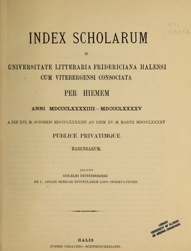 Cover for De L. Annaei Senecae epistularum loco observationes