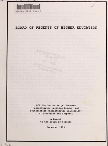 Cover for Affiliation or merger between Massachusetts Maritime Academy and Southeastern Massachusetts University