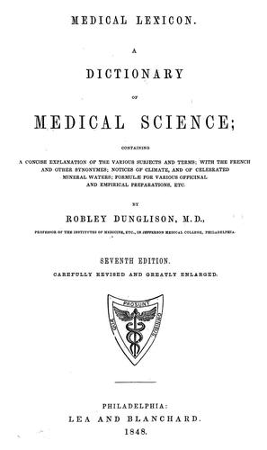 Cover for A dictionary of medical science ...