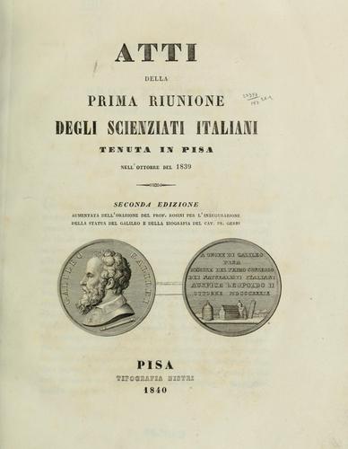 Cover for Atti della prima Riunione degli scienziati italiani