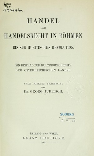 Cover for Handel and Handelsrecht in Böhmen bis zur Husitischen Revolution