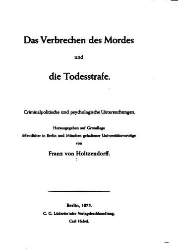 Cover for Das Verbrechen des Mordes und die Todesstrafe