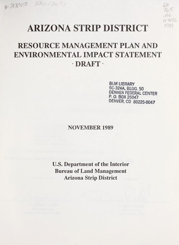 Cover for Arizona Strip District resource management plan and environmental impact statement