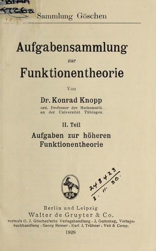 Cover for Aufgabensammlung zur Funktionentheorie