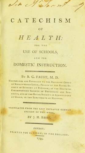 Cover for Catechism of health : for the use of schools, and for domestic instruction ...