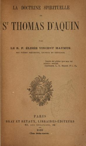 Cover for La doctrine spirituelle de St. Thomas d'Aquin