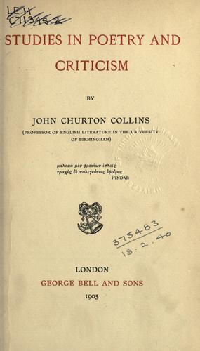 Cover for Studies in poetry and criticism.